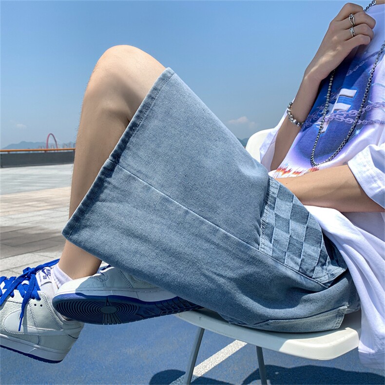 港风韩ins潮流复古百搭宽松直筒牛仔短裤休闲裤潮男N01-P38图片