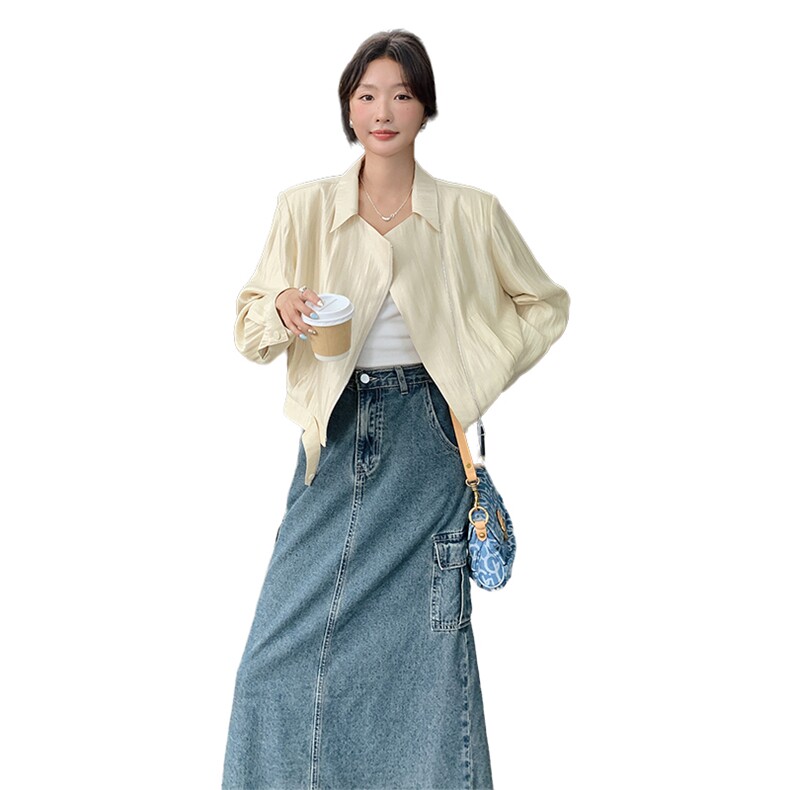 休闲短外套女2025春秋新款百搭气质显瘦韩版斜拉链夹克上衣米白色,女装短外套,慧峰
