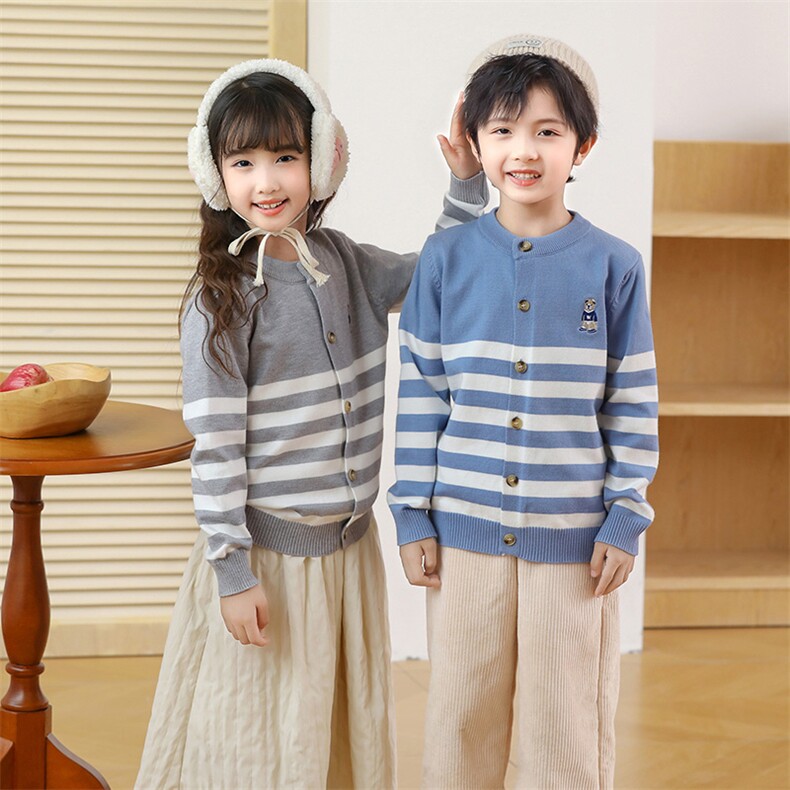 时尚儿童条纹开衫安迪绒保暖秋冬季新款童装外套男女童百搭上衣，童装卫衣/绒衫，绒颖羊绒