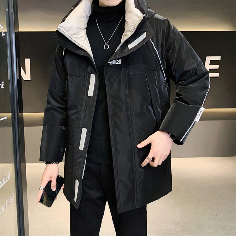 冬季店主风白鸭绒反光条羽绒服修身连帽上衣潮男外套YR8038-P290，男装羽绒服，电商A413