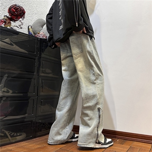 k1068-p55-控78 M-5XL 现货拉链宽松牛仔裤港风高阶黑暗牛仔图片