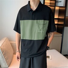 新款复古潮流撞色口袋翻领短袖夏季高街POLO衫T1167-P32，男装Polo衫，星座512-2