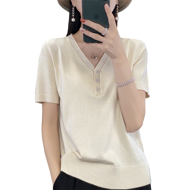 连帽蕾丝短袖T恤女夏季2025新款打底衫洋气大码女装百搭针织上衣,针织衫/毛衣,萱芳婷羊绒