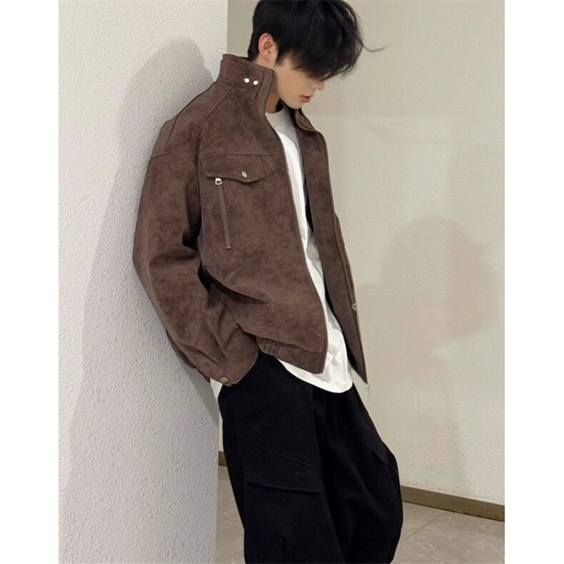 立领皮衣工装外套男款秋季痞帅棒球服cleanfit短款夹克JM15,男装皮衣,星座1116A（原606A-3）