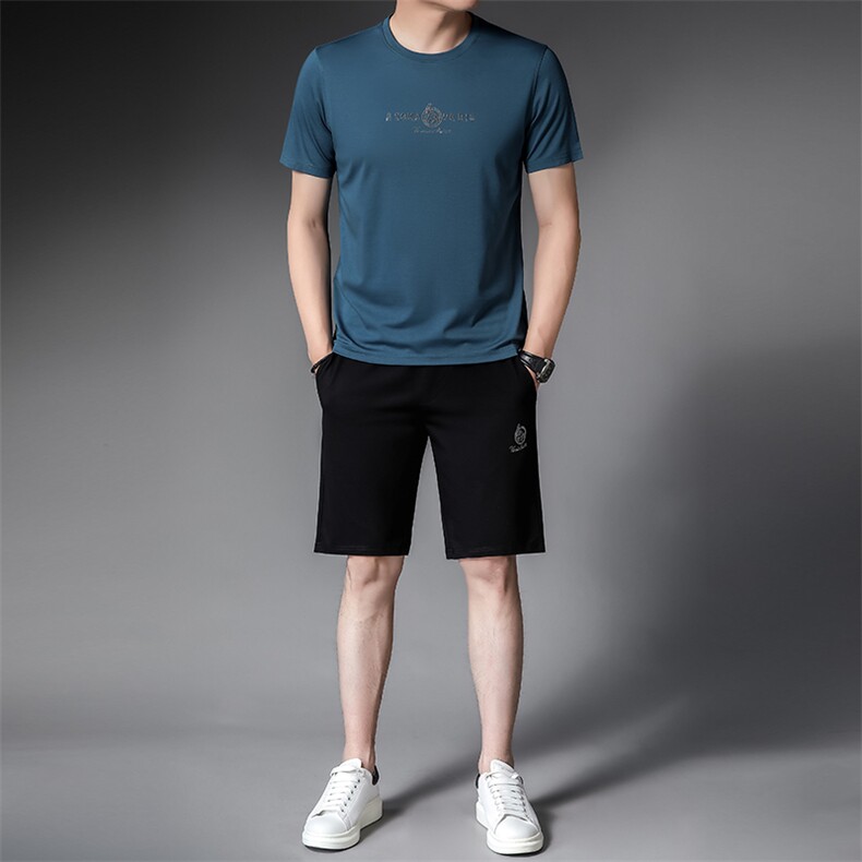 男装2022套装男冰丝薄款夏装POLO衫免烫衣服中老年短袖长裤三件套,男装休闲套装,电商B212（原钱塘6029）