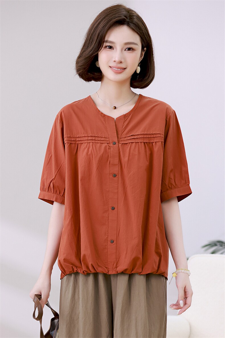 衬衫女短袖2024年夏季新款衬衣漂亮小衫棉麻上衣,女装T恤,忆绮罗