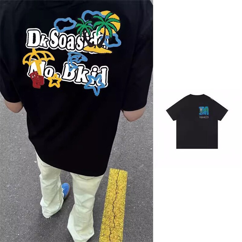万针全刺绣工艺抖音得物高品质260克重磅纯棉双纱美式高街短袖T恤,男装T恤,电商A486
