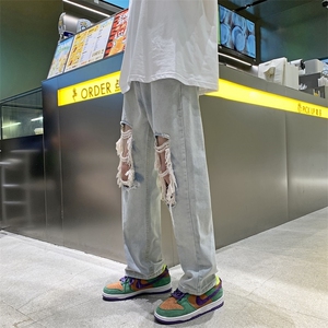 高街膝盖大破洞阔腿牛仔裤男2023年春夏乞丐老爹裤子N06003-P40图片