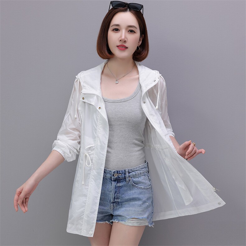 现货冰丝防晒衣女夏季防紫外线开衫防晒服宽松大码长袖连帽薄外套,女装防晒衣,依万里
