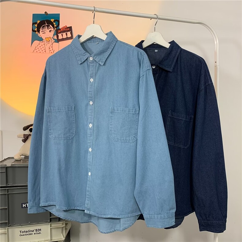 长袖衬衫男港风日系韩版潮流帅气牛仔口袋工装衬衣C926P42,男装衬衫,星座1116-2