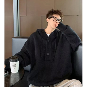 重磅秋冬装北极绒开衫毛衣美式复古休闲慵懒风针织衫加厚连帽外套图片