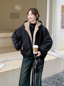 韩系工装风连帽派克服羊羔毛绒外套女冬2025新款保暖加厚加绒外套图片