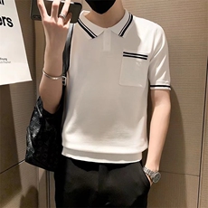 夏季螺纹拼色男士短袖t恤时尚青年商务休闲翻领polo衫男PL134，男装T恤，星座1116A-2（原606A-1）