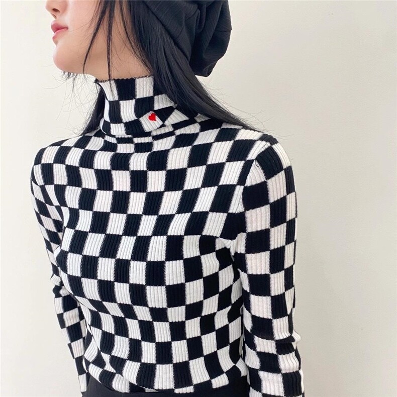 【爆卖】高织棋盘格打底衫，其它，译写