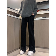 现货黄泥美式vibe裤高街黑色破洞微喇直筒毛边牛仔裤男K890-P55，男装牛仔裤，星座205