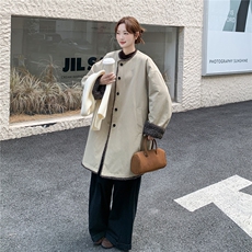 高级感韩系宽松显瘦百搭休闲加厚冬季中长款外套羊羔毛保暖棉服，女装棉衣/棉服，2C166