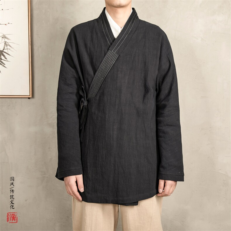 2025秋冬男装棉麻中款汉服男士禅服外套H27P90,男装民族服装,钱塘802