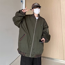 格子拼接潮牌棒球服女春秋季港风宽松立领嘻哈夹克情侣外套HY833，男装夹克，星座1116A-1（原606A）