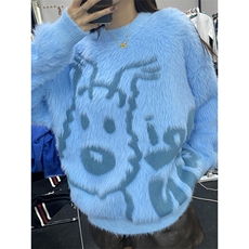 复古趣味卡通软糯毛衣男女款宽松慵懒风仿貂毛针织衫外套M7090，男装针织衫/毛衣，星座1116A（原606A-3）