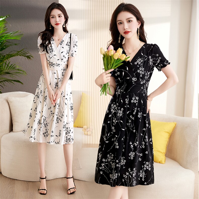 雪纺连衣裙夏季2025新款衣服大码女装高级感高端精致气质碎花裙子,女装连衣裙,罗得堡