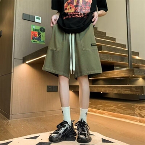 春夏小个子显瘦好穿宽松阔腿垂坠松紧抽绳休闲亚麻牛仔短裤图片