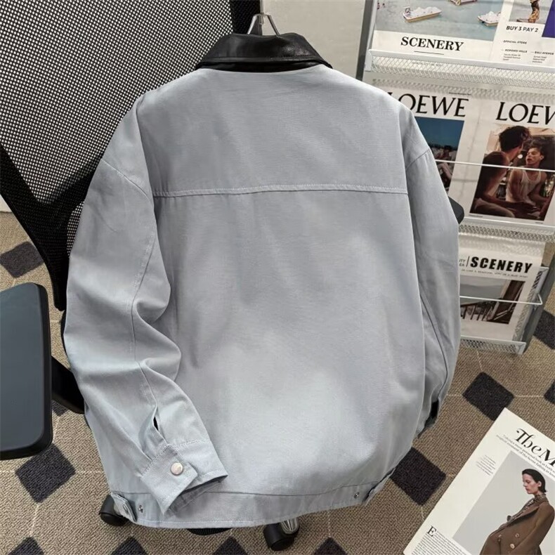 拼接翻领工装外套男款水洗夹克小众高级感垫肩棒球服百搭7712P75,男装夹克,星座410-2