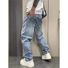 蓝色个性拼接水洗牛仔裤春季宽松设计感直筒休闲长裤NB810，男装牛仔裤，星座1116A（原606A-3）