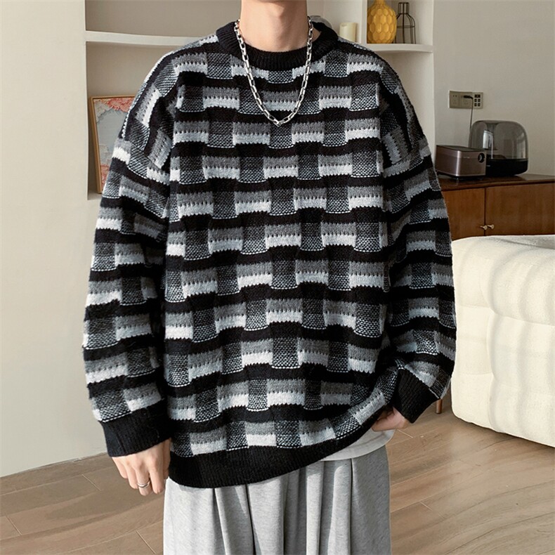现货品质抖音针织毛衣棋盘格针织毛衣A367M2308P65控88,男装针织衫/毛衣,电商A367