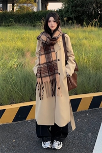 卡其色双排扣风衣外套男女同款韩系加厚外套FY3655-特P88加棉P108图片