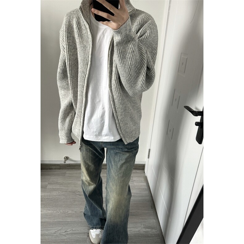 灰色开衫毛衣开衫薄款针织衫纯色外套1213-M2425-P55图片