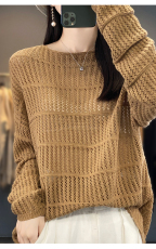 宽松镂空落肩款针织衫时尚百搭,女装针织衫/毛衣,唯若美羊绒, 宽松镂空落肩款针织衫时尚百搭,女装针织衫/毛衣,唯若美羊绒,