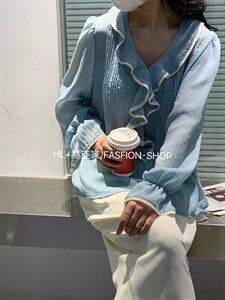 2022春夏新款韩版 防晒荷叶领边小衫,其它,HL+
