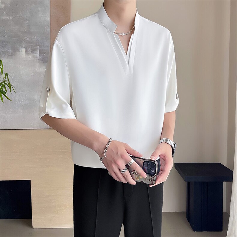 轻熟风~夏季新款冰丝垂感立领中袖衬衫C317/P50,男装衬衫,电商B331
