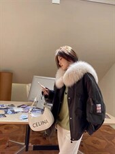 2021冬季新款派克服女海军领短款可拆卸兔毛内胆狐狸毛领外套，其它，L·H·X