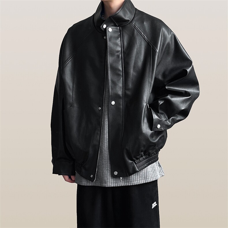 主推现货新款立领皮衣外套男宽松休闲机车皮夹克A351-AP2465-P105,男装夹克,电商A351