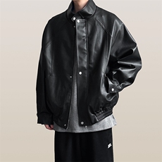主推现货新款立领皮衣外套男宽松休闲机车皮夹克A351-AP2465-P105，男装夹克，电商A351