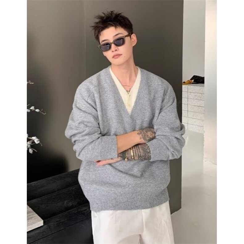 春季新款百搭时尚舒适V领套头长袖毛衫慵懒风套头毛衣男MK150,男装针织衫/毛衣,星座1116A（原606A-3）