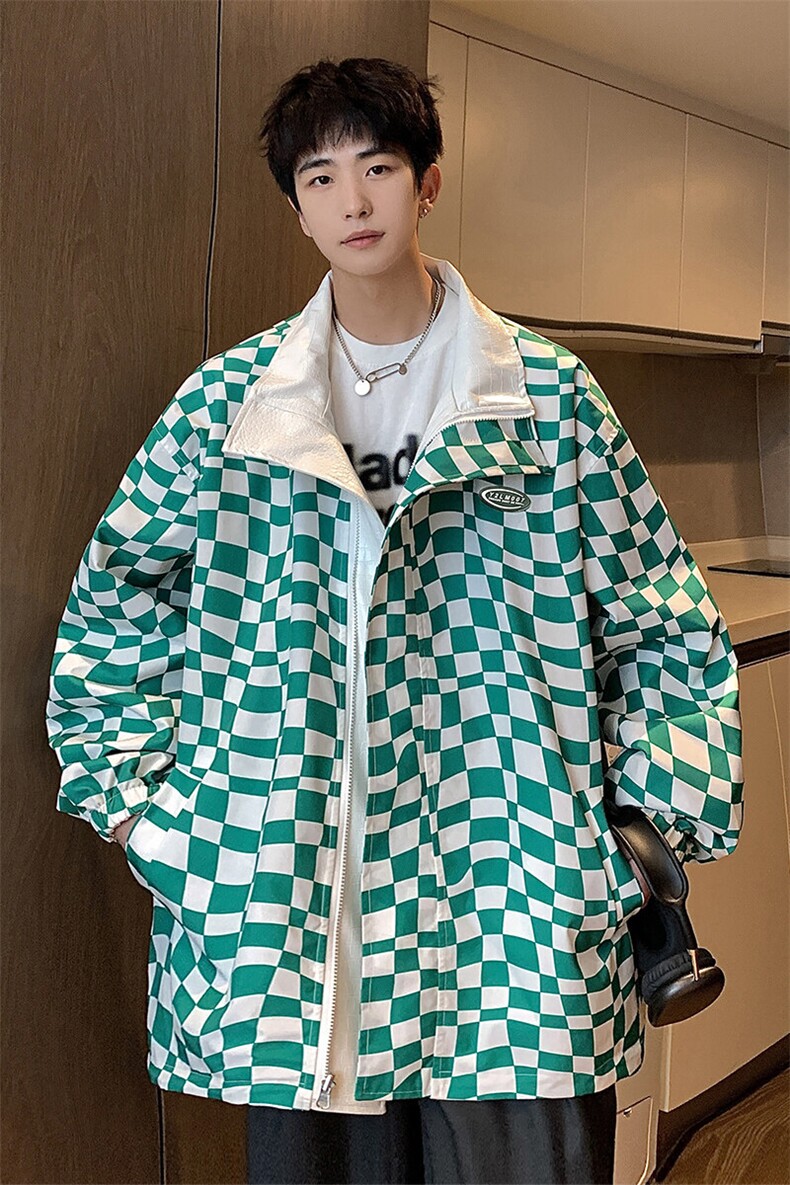 1港风两面穿大码M-5XL格子PU皮鳄鱼纹皮衣夹克男JK8753P110控149,男装夹克,星座226-2