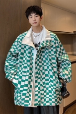1港风两面穿大码M-5XL格子PU皮鳄鱼纹皮衣夹克男JK8753P110控149，男装夹克，星座226-2