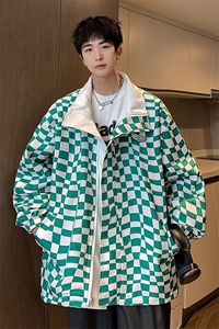 1港风两面穿大码M-5XL格子PU皮鳄鱼纹皮衣夹克男JK8753P110控149图片