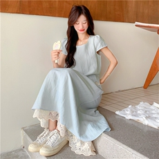 韩版蕾丝拼接上衣半身裙套装女2025夏季新款甜美显瘦超好看两件套，女装套装/套裙，2C118