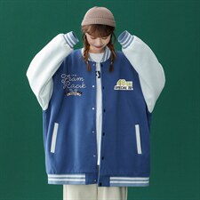 中性风2026秋季新款港风潮牌印花拼色棒球服夹克G96p65控88---，男装夹克，A247A