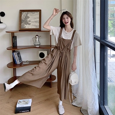时尚套装女夏季休闲洋气减龄显瘦短袖T恤背带阔腿裤两件套，女装套装/套裙，维壹