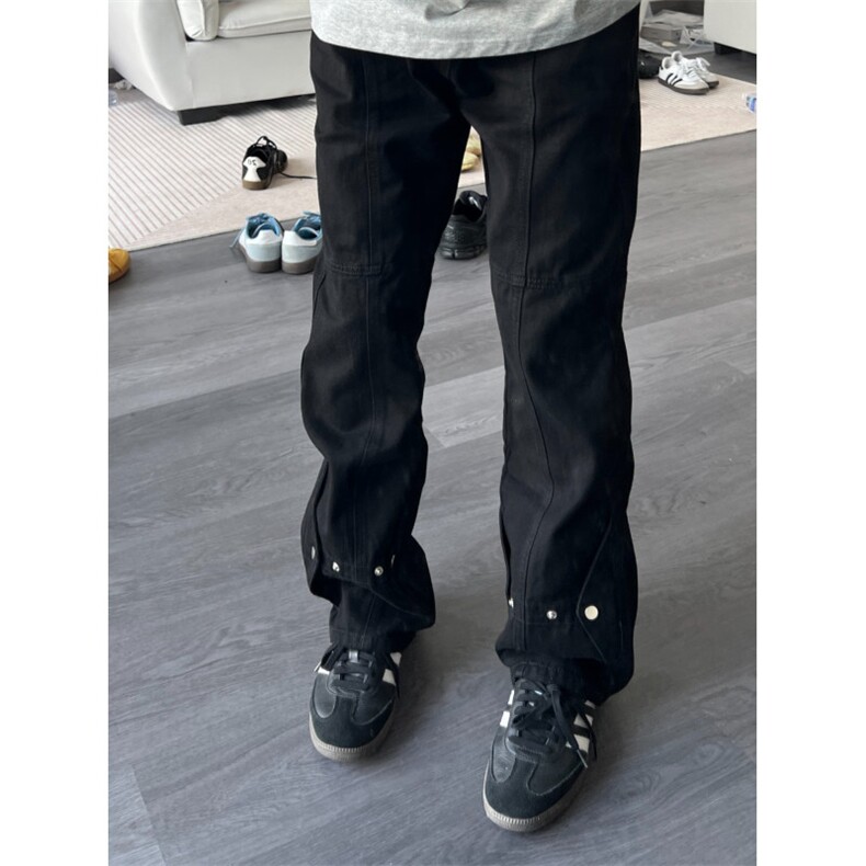 【有货】排扣牛仔裤男夏季美式vibe风裤子高街直筒微喇C112LL-P50,男装牛仔裤,星座1007（原301D）