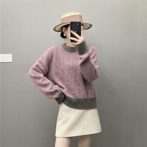 2025年秋季套头长袖宽松型花纱时尚百搭通勤，女装针织衫/毛衣，织绒羊