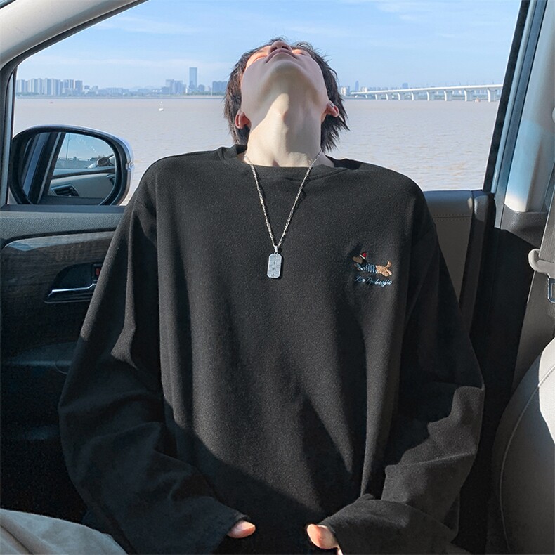双面德绒美式高街腊肠狗刺绣大码圆领长袖T恤男T24500-特P20控38,男装T恤,电商A001-1