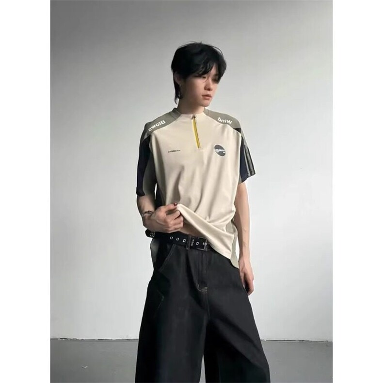 半拉链美式球衣短袖拼接凉感速干t恤户外健身运动网球服DX103P40,男装T恤,星座908