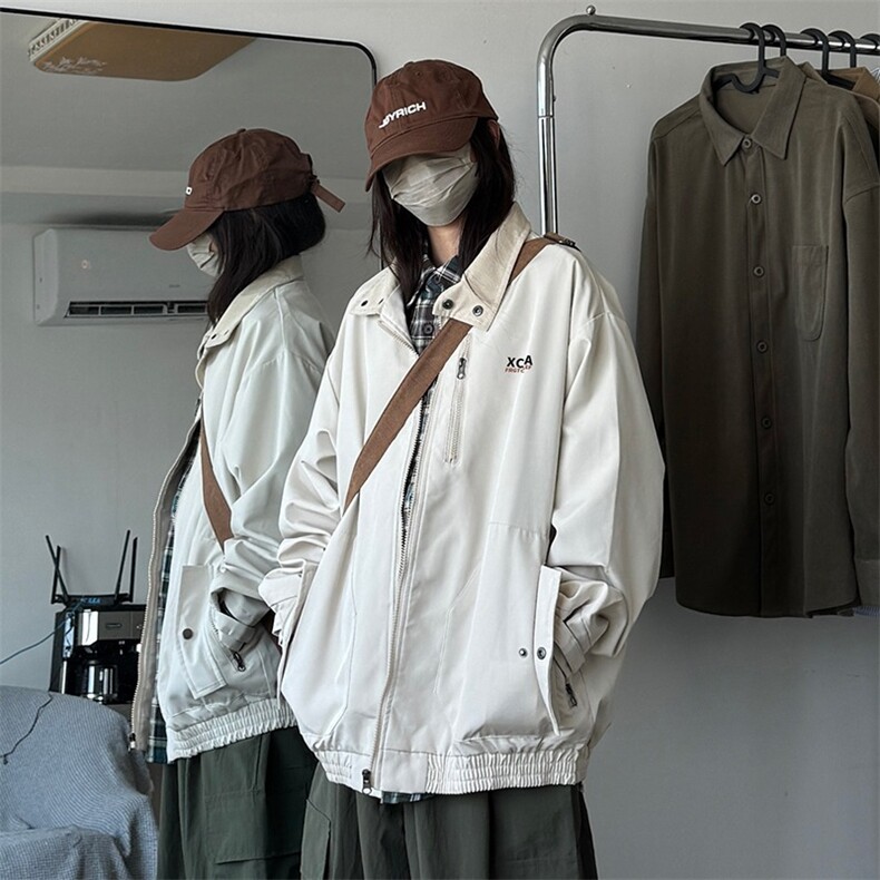 美式复古休闲棒球服女春秋新款宽松百搭情侣夹克外套FK911-P63图片