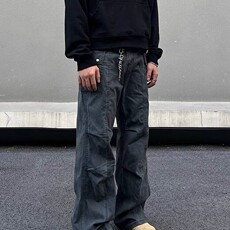 美式复古杏色工装裤男女褶皱显瘦潮宽松直筒垂感伞兵裤XKK99P55，男装牛仔裤，电商D256-2(原A064-2)