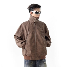 W9517-P83网图现货美式高街高品质潮流PU皮夹克外套机车上衣，男装夹克，星座1608-2